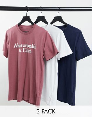 Lots Abercrombie & Fitch - Pack de 3 t-shirts à grand logo emblématique - Blanc, bordeaux et bleu marine