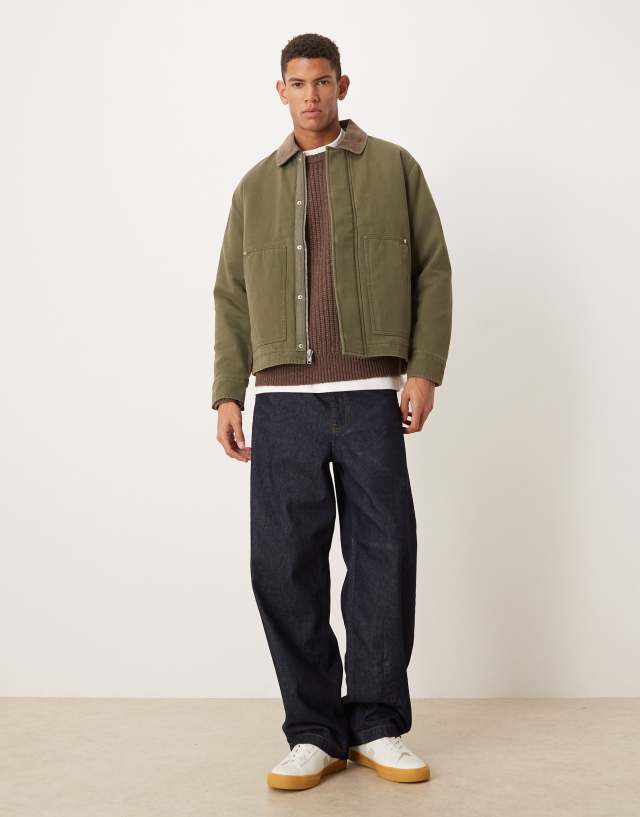 Abercrombie & Fitch padded worker jacket with cord collar in green