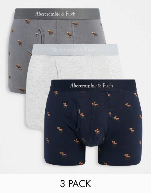 Abercrombie & Fitch - Pakke med 3 par boksershorts i grå/sort med logo over det hele