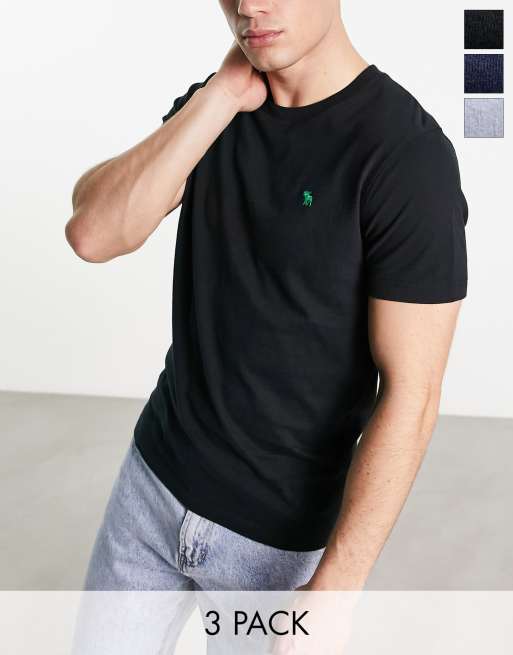 Abercrombie & Fitch - Pakke med 3 T-shirts med ikonlogo i blå/sort/marineblå