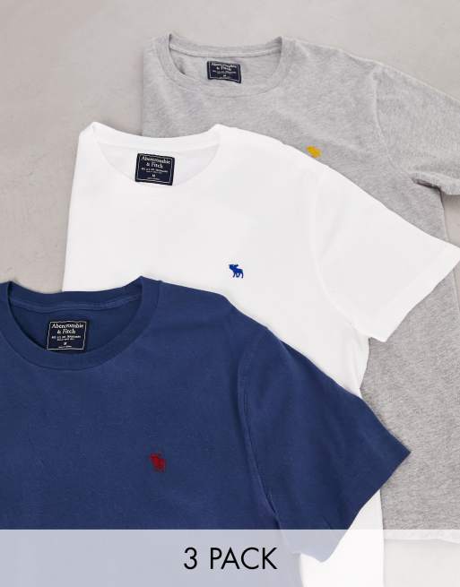 Abercrombie & Fitch - Pakke med 3 T-shirts med ikonlogo i forskellige farver