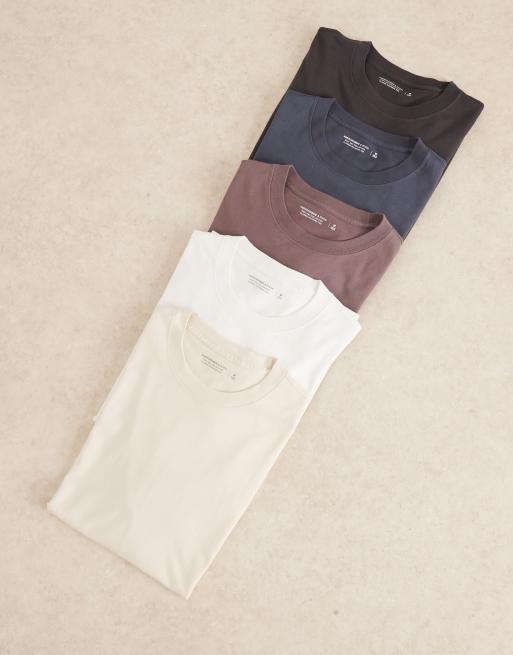 Abercrombie & Fitch - Pakke med 5 klassiske enkle T-shirts med korte ærmer i blå/lilla/naturfarver