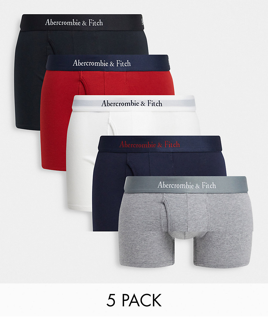 Abercrombie & Fitch - Pakke med 5 par boksershorts med logo-taljebånd i hvid/rød/marineblå/grå/sort-Multifarvet