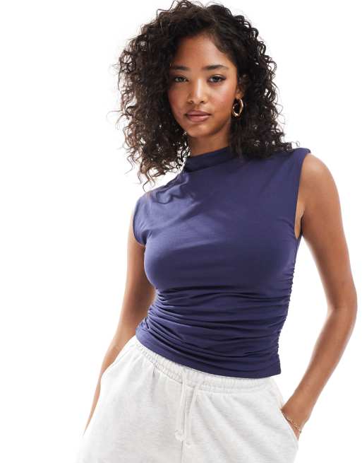 Abercrombie & Fitch - Paloma - Tanktop met opstaande hals in marineblauw