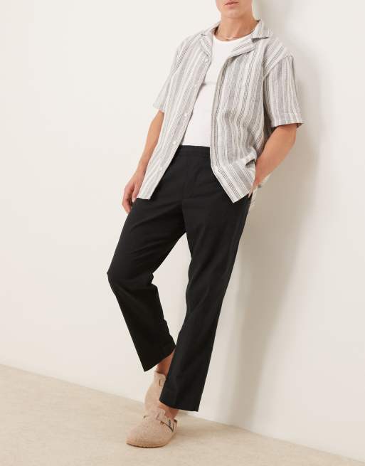 Abercrombie & Fitch - Pantalon ample à enfiler en lin avec pinces - Noir