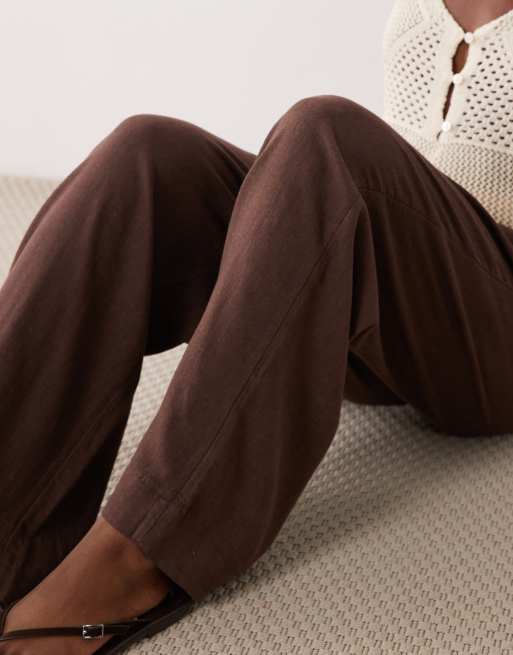 Abercrombie & Fitch - Pantalon ample en lin majoritaire - Marron , 4 de 5