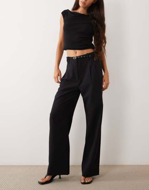 Abercrombie & Fitch - pantalón ancho de talle alto con cinturón en negro - view 1