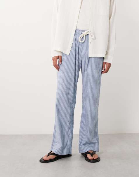 Abercrombie & Fitch - Pantalon baggy à enfiler en crépon de coton majoritaire - Rayures bleues - view 1
