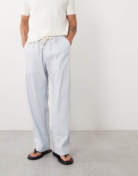 Abercrombie & Fitch - Pantalon baggy en crépon rayé riche en coton - Bleu - view 1