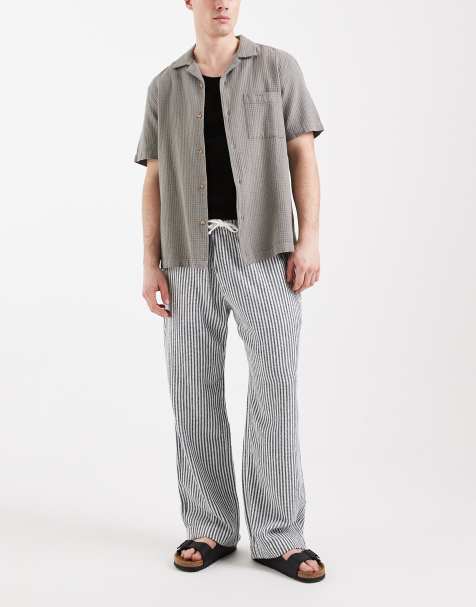 Abercrombie & Fitch - Pantalon baggy en lin mélangé à fines rayures - Noir et blanc - view 1