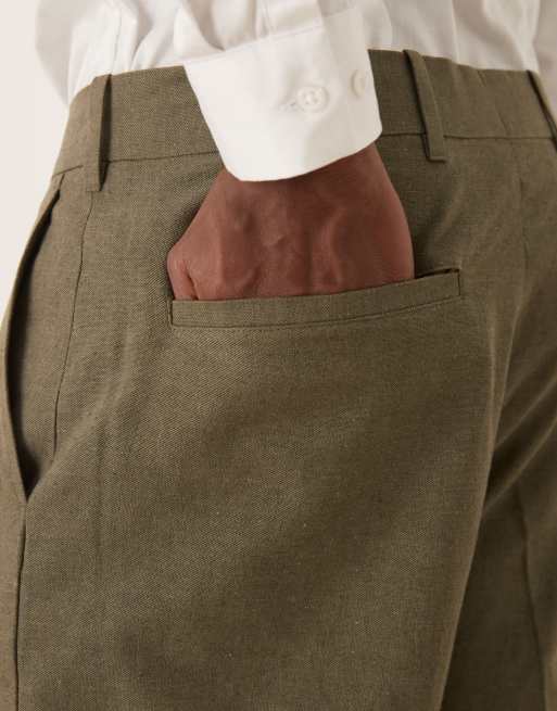Abercrombie & Fitch - Pantalon de costume d'ensemble classique en lin - Vert olive, 3 de 5
