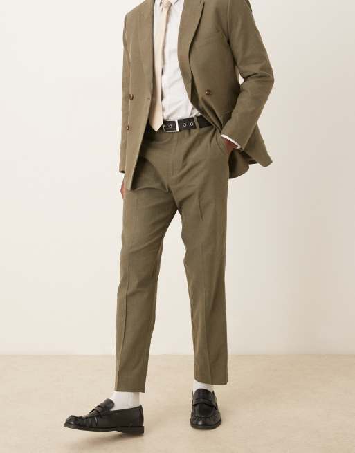 Abercrombie & Fitch - Pantalon de costume d'ensemble classique en lin - Vert olive, 4 de 5