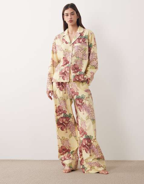 Abercrombie & Fitch - Pantalon de pyjama d'ensemble en popeline imprimé fleuri - Jaune - view 1