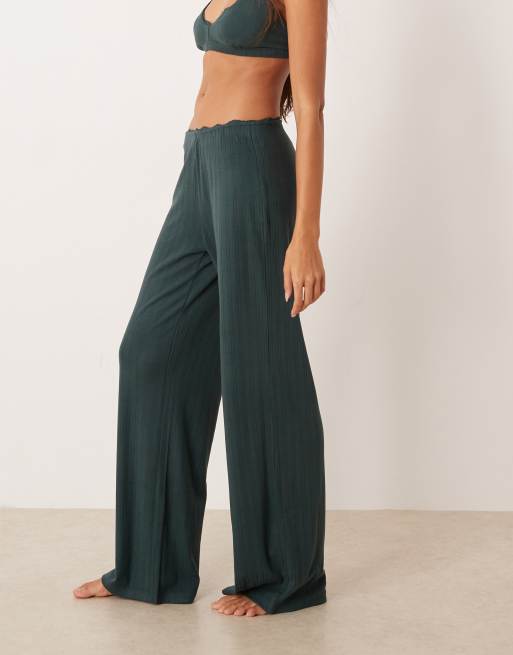 Abercrombie & Fitch - Pantalon d'ensemble de pyjama en pointelle à taille haute - Vert, 2 de 4