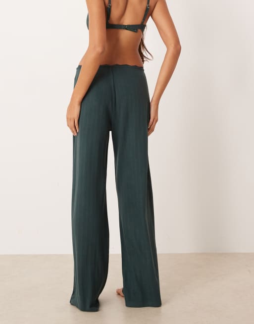 Abercrombie & Fitch - Pantalon d'ensemble de pyjama en pointelle à taille haute - Vert, 4 de 4