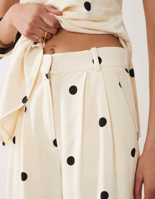 Abercrombie & Fitch - Pantalon d'ensemble habillé coupe ample à pois - Blanc, 4 de 5
