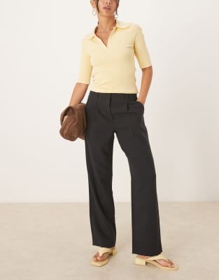 Abercrombie & Fitch - Pantalon droit à taille mi-haute en tissu d'épaisseur moyenne - Noir