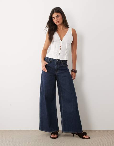 Abercrombie & Fitch - Pantalon ultra ample en denim léger à taille haute - Bleu indigo - view 1