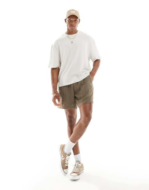 Abercrombie Fitch Pantaloncini da 6 con coulisse in vita in misto lino marrone ASOS