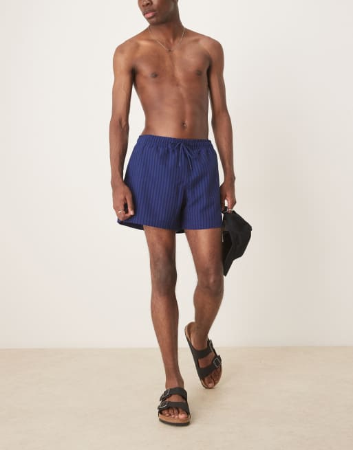 Abercrombie & Fitch - Pantaloncini da bagno blu navy da 5" in seersucker, 2 di 4