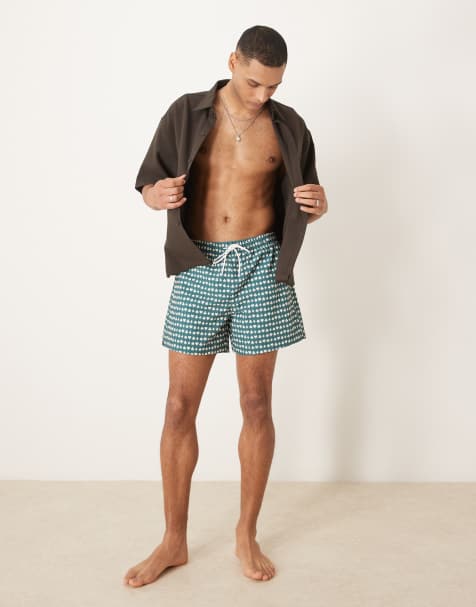 Abercrombie & Fitch - Pantaloncini da bagno elasticizzati verdi con stampa a cuori e quadri - view 1