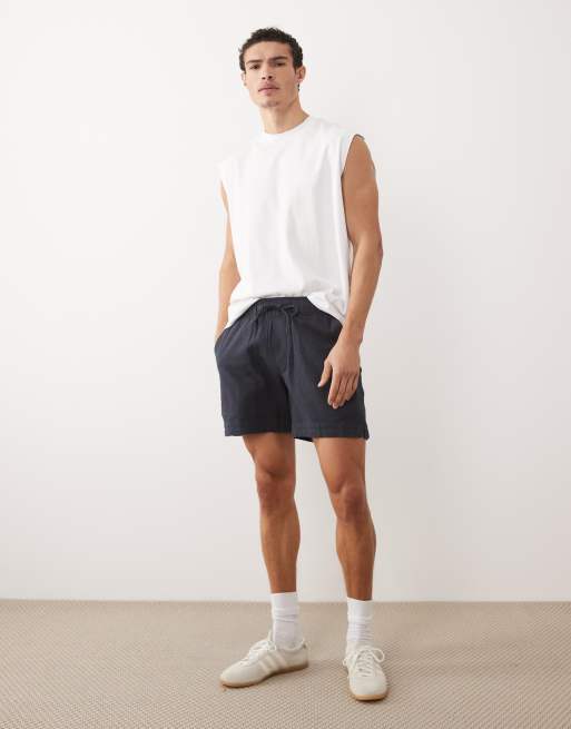 Abercrombie & Fitch - Pantaloncini in misto cotone e lino blu navy , 2 di 5