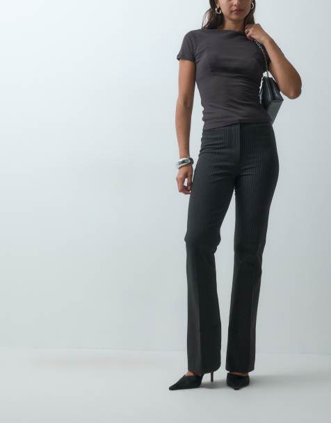 Abercrombie & Fitch pantalone svasato a vita alta gessato nero - view 1