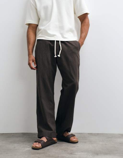 Abercrombie & Fitch pantalones holgados tipo pull-on de seersucker marrones, 1 de 5