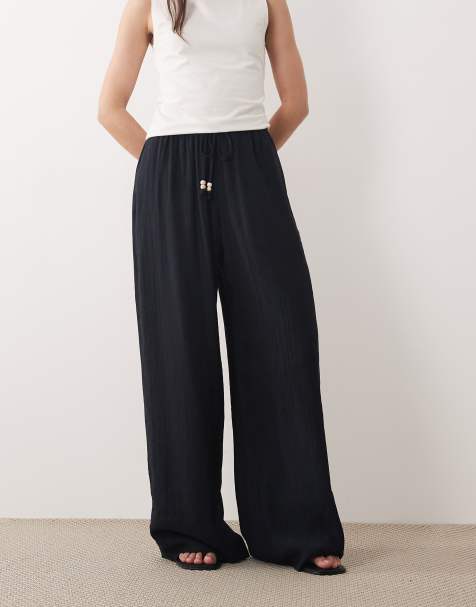Abercrombie & Fitch - Pantaloni a fondo ampio allacciati in vita blu navy - view 1