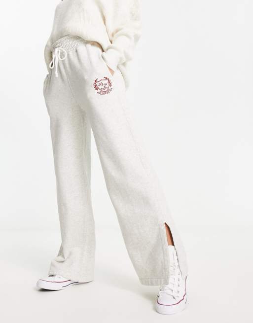 Abercrombie & Fitch - Pantaloni a fondo ampio grigi elasticizzati in vita in coordinato 