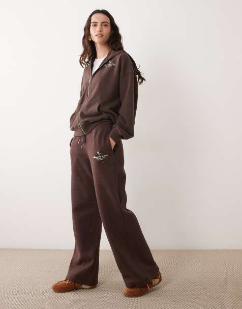 Abercrombie & Fitch - Pantaloni a vita alta marroni con fondo ampio - view 1