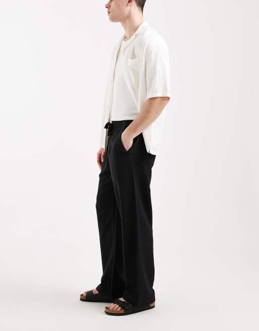 Abercrombie & Fitch - Pantaloni ampi neri in misto lino, 3 di 5