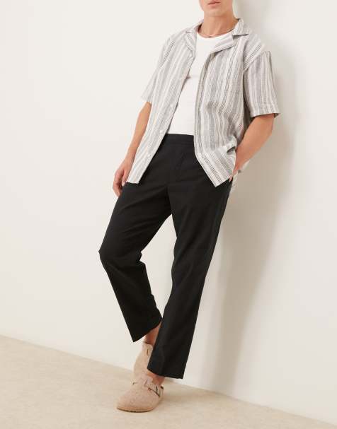 Abercrombie & Fitch - Pantaloni in lino neri ampi con pieghe - view 1