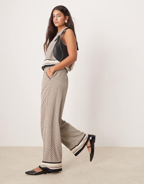 Abercrombie & Fitch - Pantaloni in raso stampato beige e bianco in coordinato - view 1