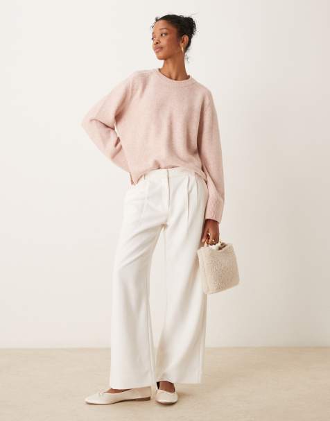 Abercrombie & Fitch - Pantaloni sartoriali con fondo ampio color crema - view 1