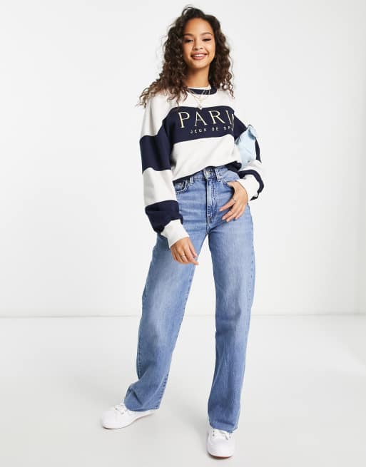 Abercrombie & Fitch – Paris – Blårandig sweatshirt med rund halsringning , 4 av 4