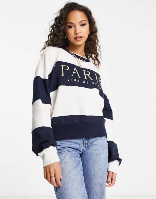 Abercrombie & Fitch Paris crew neck sweatshirt in blue stripe | ASOS