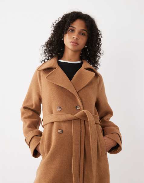 Abercrombie & Fitch płaszcz trencz z mieszanki wełny z paskiem w kolorze camel - view 1