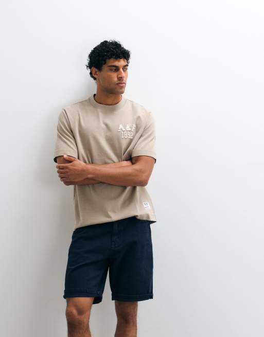 Abercrombie & Fitch patch logo t-shirt in taupe, 5 of 5
