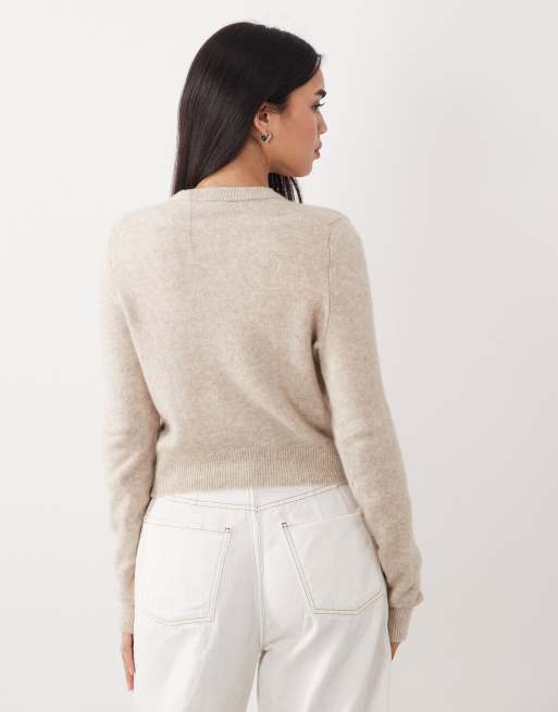 Abercrombie & Fitch pearl button cardigan in beige, 4 of 4