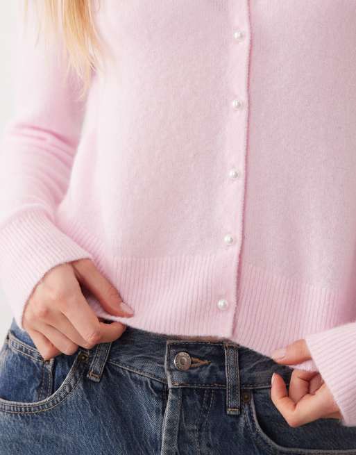 Abercrombie & Fitch pearl button cardigan in pink, 4 of 4