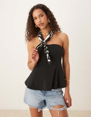 peplum tube top in black