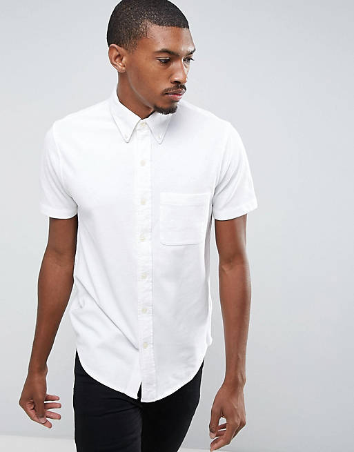 Abercrombie & Fitch Pique Shirt Button Through One Pocket in White | ASOS