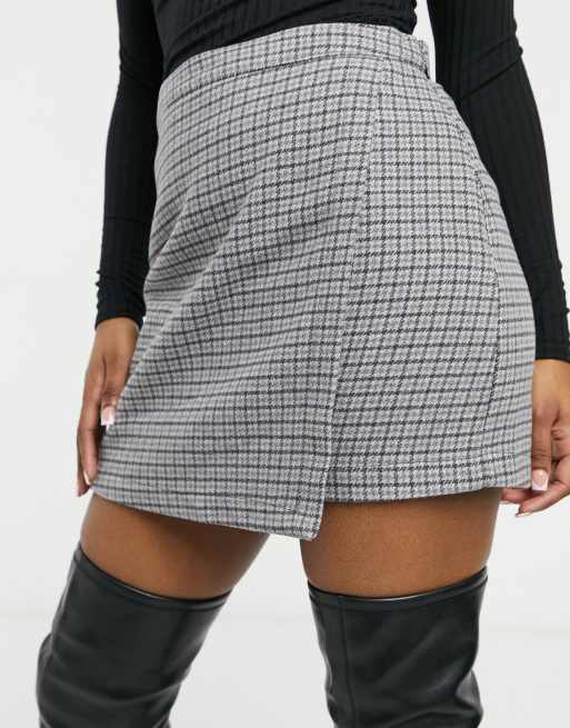 Abercrombie & Fitch plaid wrap mini skirt in grey