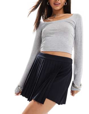 Abercrombie & Fitch pleated wrap skort in black