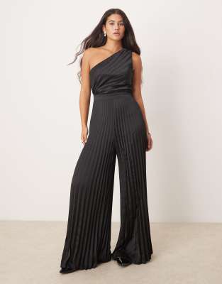 Abercrombie & Fitch - Plissierter Jumpsuit in Schwarz mit One-Shoulder-Träger