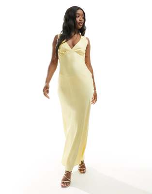 Abercrombie Fitch plunge cowl back maxi dress in yellow