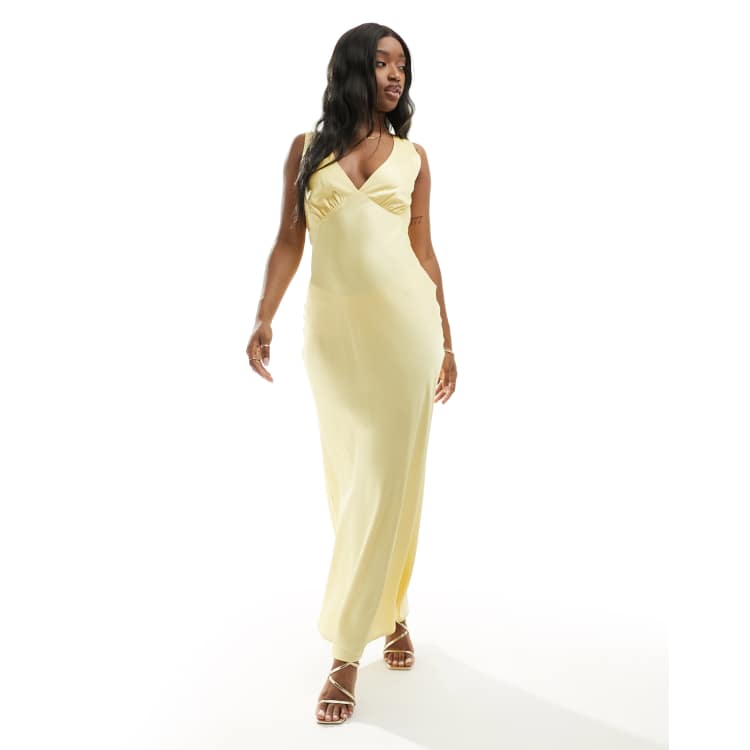 abercrombie satin yellow dress Abercrombie & Fitch plunge cowl back maxi dress in yellow