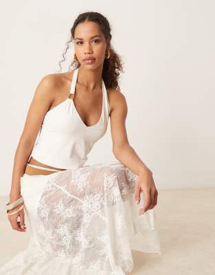 plunge halter neck top in white
