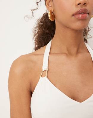 Abercrombie & Fitch Plunge Halter Neck Top In White